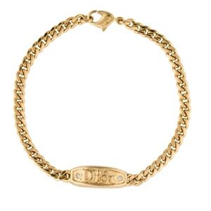 DIOR Vintage Crystal Logo Plate Chain Bracelet